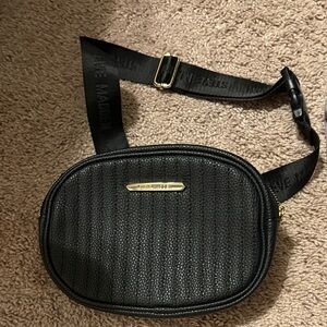 Steve Madden Black Faux Leather Belt Bag with Gold Accent